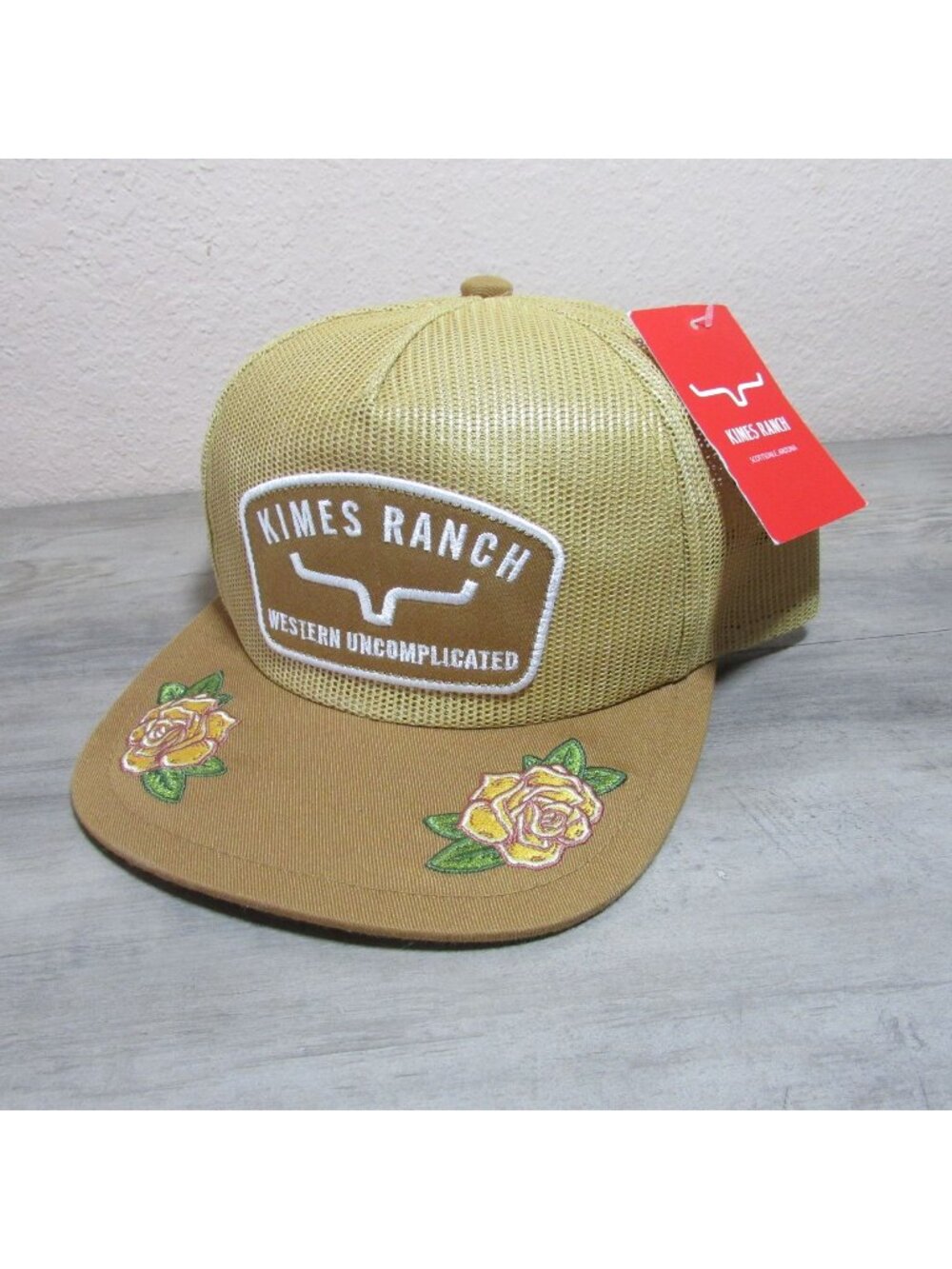 Kimes Ranch Hunton Logo Flatbill Meshback Snapback Trucker Cap Hat Brown